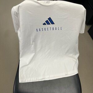 Adidas White Tee with Blue Basketball Logo